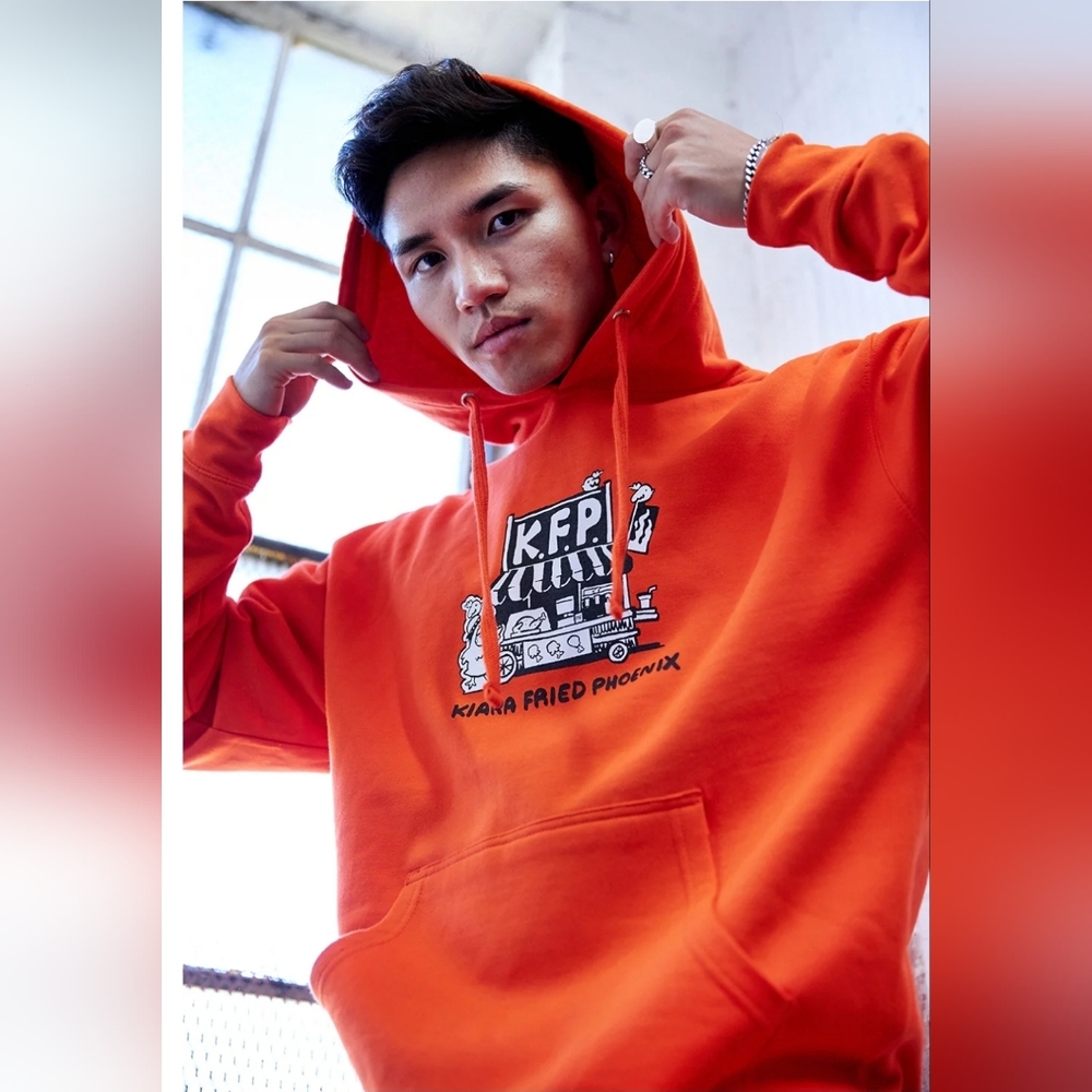 KFP Mens Large Orange Hoodie By Artist OMOCAT And EMS